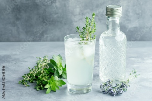 Chilled kefir glass with herbs for refreshing summer drinks