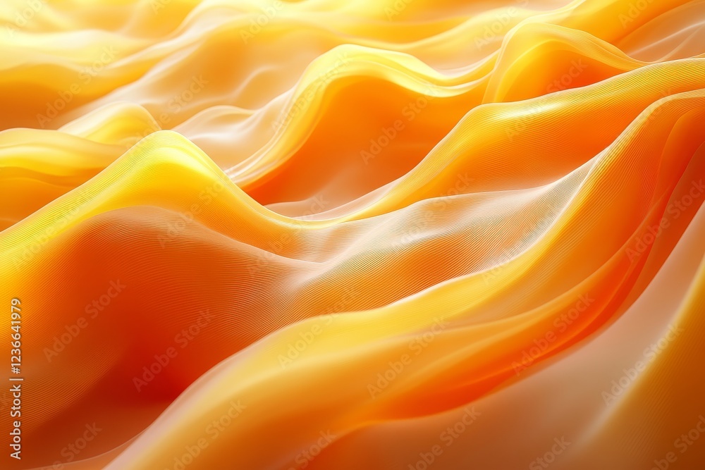 Fototapeta premium Golden Yellow Waves Abstract Background with Soft Curves and Light Effects, High-Definition 3D Rendering