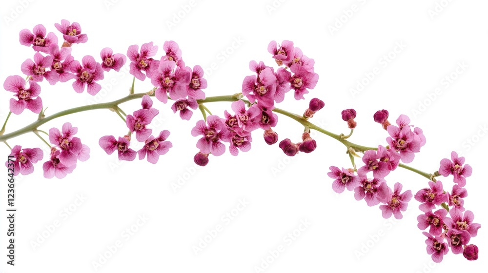 Fototapeta premium Delicate twig of coral limonium flowers isolated on a pure white or transparent background, showcasing the intricate beauty and natural elegance of these unique blooms.