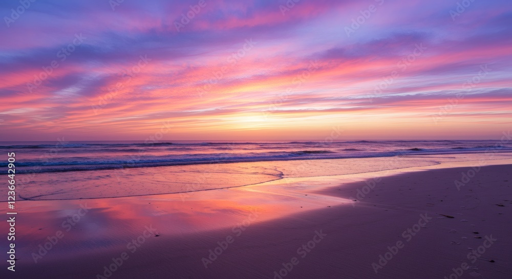 Stunning Beach Sunset Landscape with Ocean Reflection
