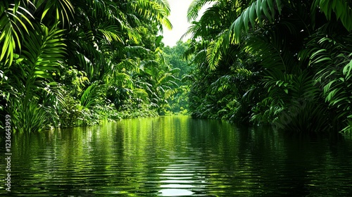 Lush Jungle River Adventure Tropical Paradise Nature Photography Serene Environment Peaceful Viewpoint Embracing Wilderness
