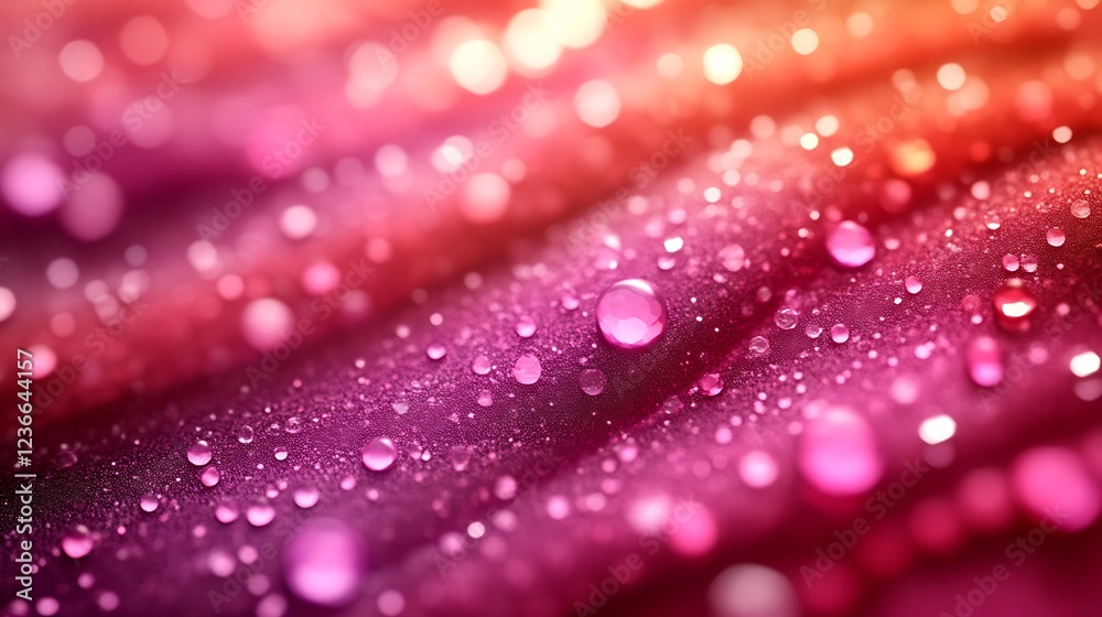 Dewdrops on a Pink and Red Petal Surface Dewdrops on a Pink and Red Petal Surface