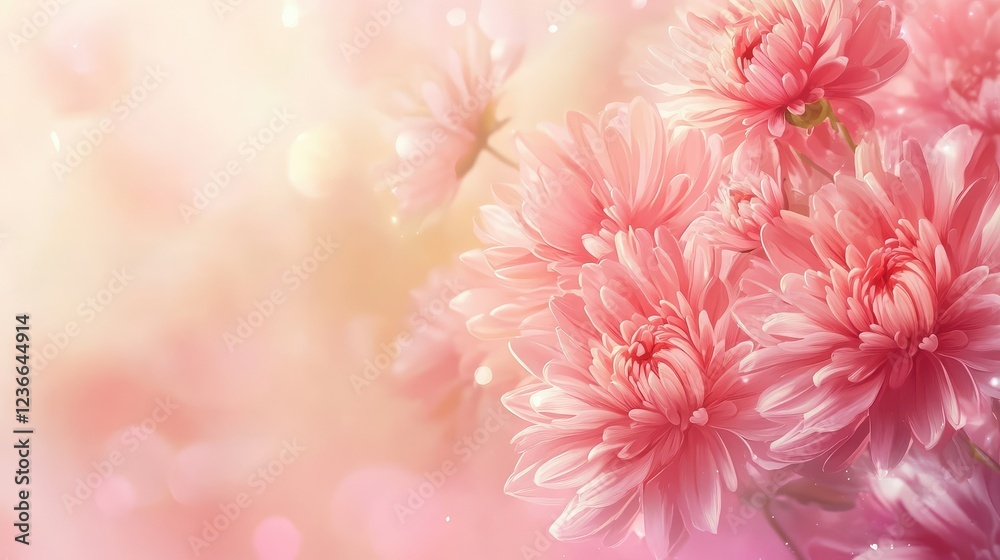 Fototapeta premium Macro shot of pink chrysanthemums with a soft blurred background, fresh and bright