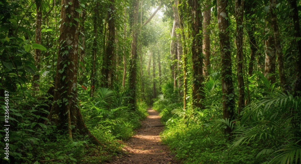 Lush Jungle Path Sunlight Nature Photography Print Lush Jungle Path Sunlight Nature Photography Print