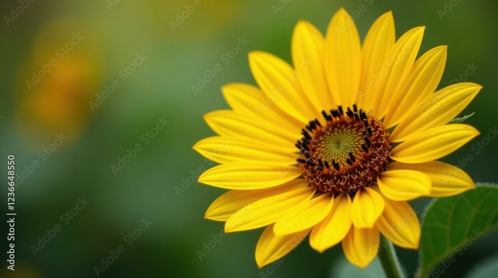 Vibrant Yellow Sunflower Close-Up with Soft Bokeh Background, Showing Intricate Details of Petals and Central Disc Vibrant Yellow Sunflower Close-Up with Soft Bokeh Background, Showing Intricate Details of Petals and Central Disc