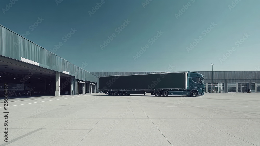 Obraz premium Green Truck at Modern Logistics Center
