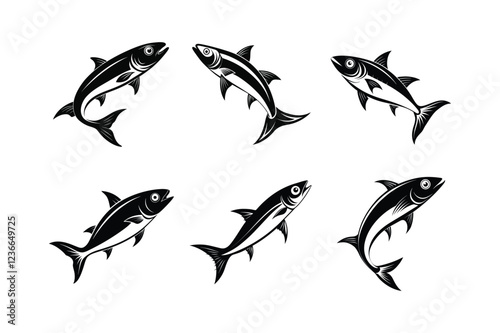 sardine fish design, labeled vector silhouette illustration.