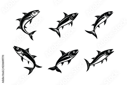 sardine fish design, labeled vector silhouette illustration.