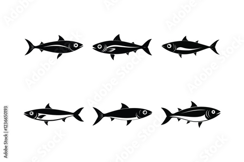 sardine fish design, labeled vector silhouette illustration.
