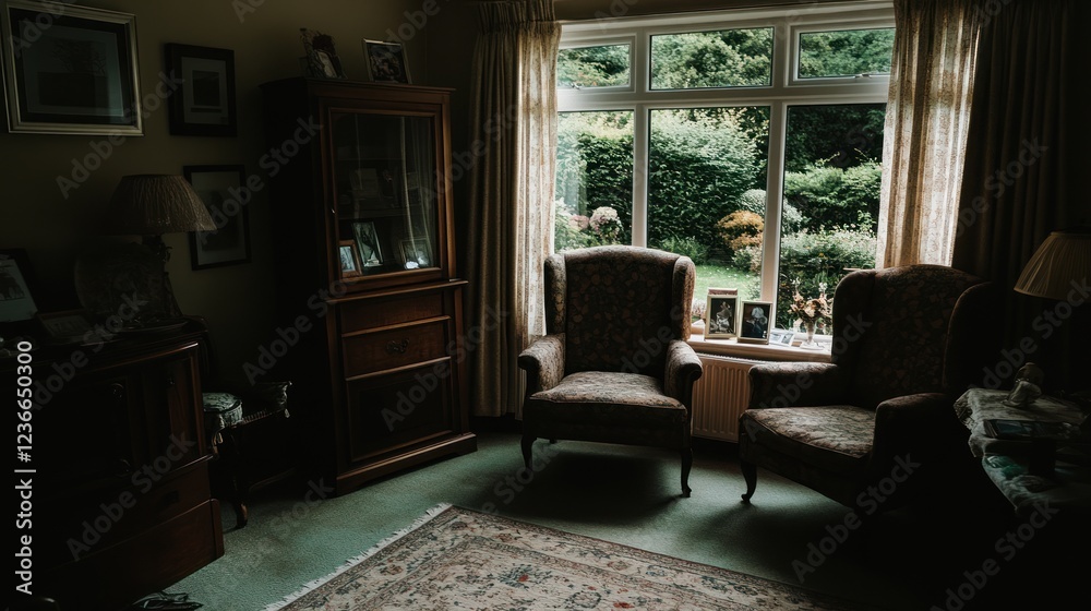 Fototapeta premium Serene Living Room with a Garden View