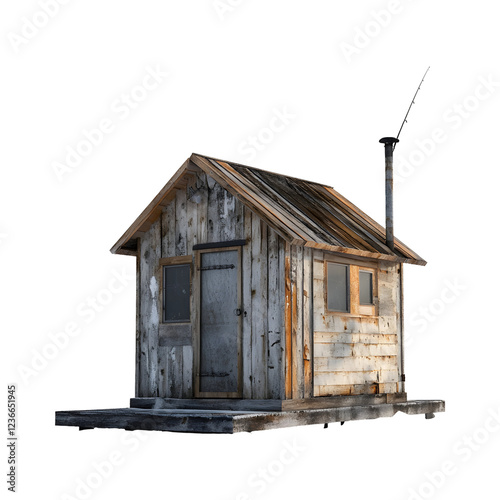 Serene Ice Fishing Scene with Wooden Hut Isolated on Transparent Background photo