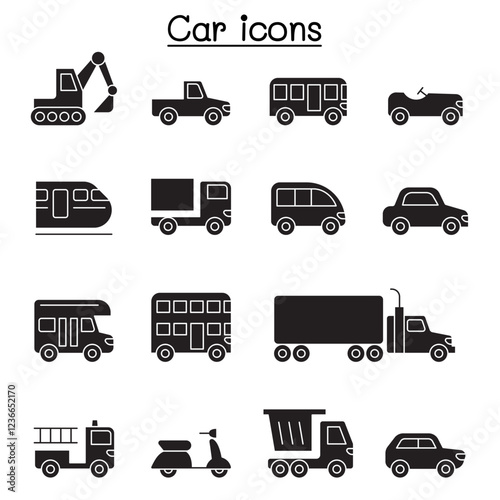 Car and Vehicle icon set in thin line style