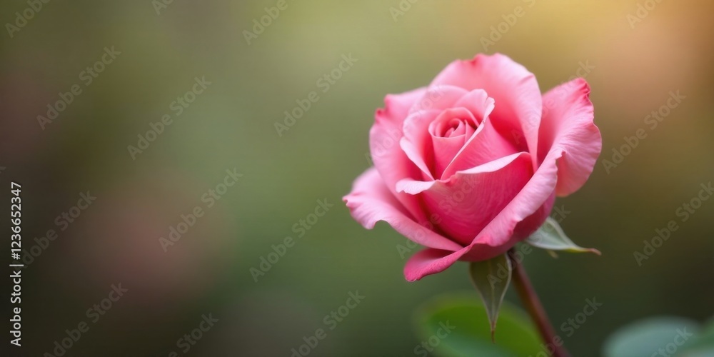 A Delicate Pink Rosebud in Soft Focus, Glowing with Natural Light, on a Blurred Background A Delicate Pink Rosebud in Soft Focus, Glowing with Natural Light, on a Blurred Background