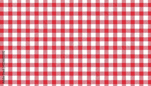 Red white tablecloth pattern lines. Gingham seamless pattern. Christmas backgroound. Strokes texture for textile shirt plaid, tablecloth, cloth, blanket, paper, makeup. Checkered print. 