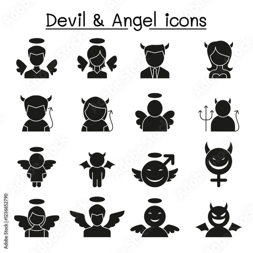 Devil & Angel icon set in thin line style