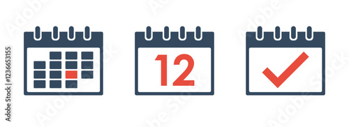 calendar grid with one selected day, organizer or personal planner date, payday or deadline scheduler alert, flat vector bicilor icon set