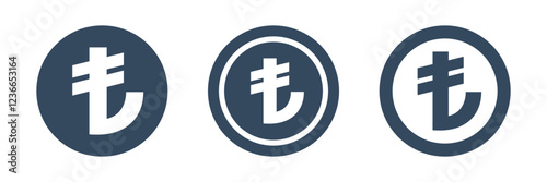 3 different coins with turkish lira symbol, turkish currency vector icons pack, round pictogram collection