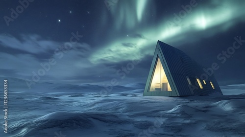 Remote tundra home striking angular architecture glowing softly in the icy wilderness beneath the northern lights a true offgrid Arctic retreat photo