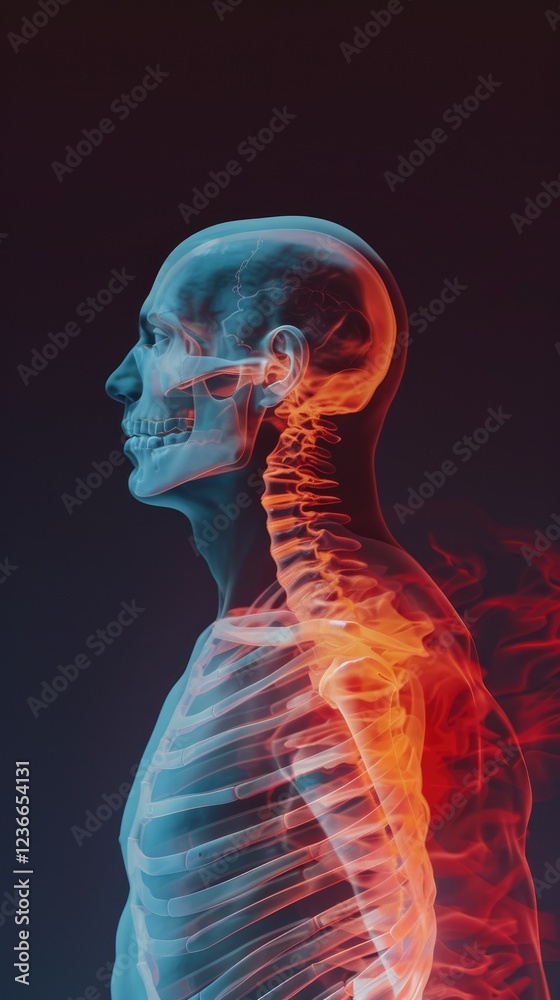 Profile View Of A Man With Flames And Skeleton Print Profile View Of A Man With Flames And Skeleton Print