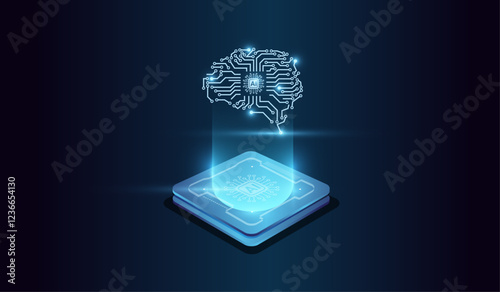 Computer microchip for Abstract digital vector illustration. and artifical intelligence technology concept on Brightly glowing AI chip with light circuit board on technology vector.