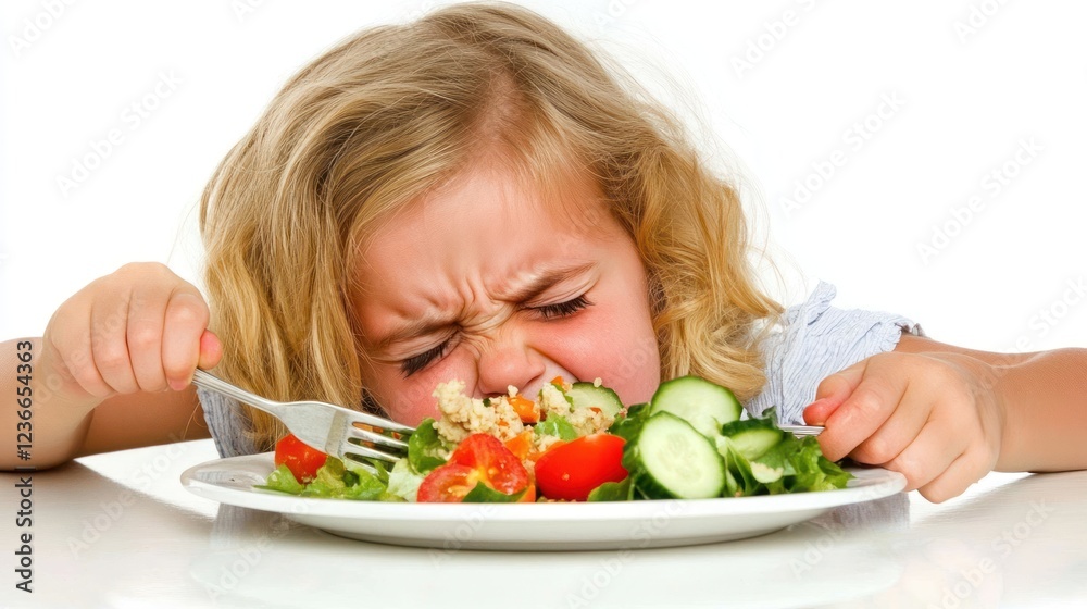 A Little Girl's Reluctant Encounter with a Healthy Salad A Little Girl's Reluctant Encounter with a Healthy Salad