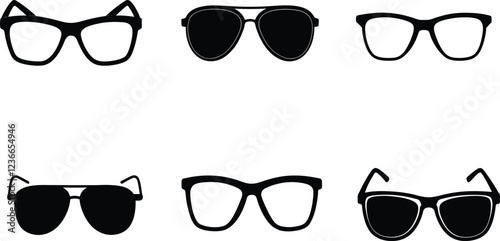 sunglass set of silhouette. eyeglass icon set vector on white background
