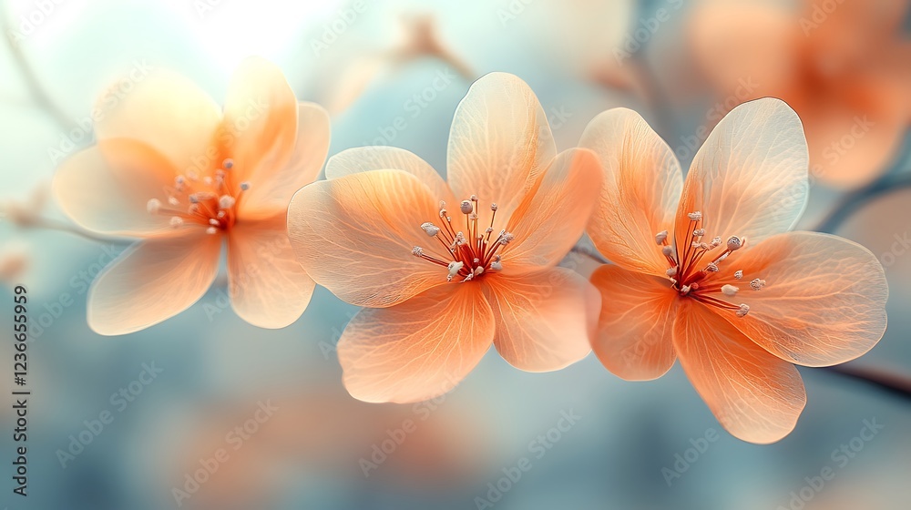 Fototapeta premium Delicate Peach Blossoms Softly Illuminate The Scene