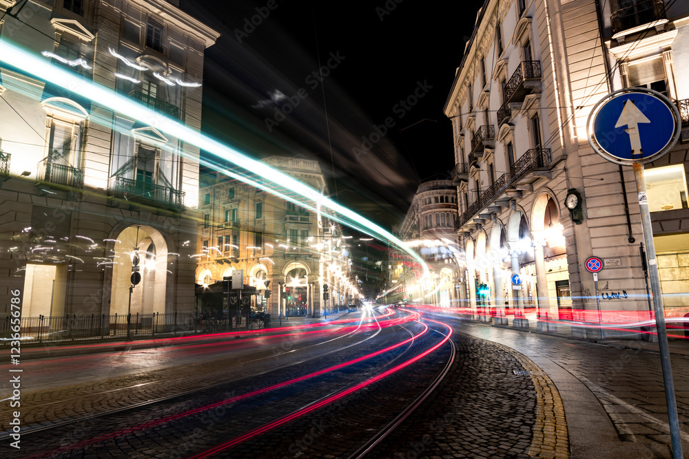 Fototapeta premium In the streets of Turin when the evening falls.