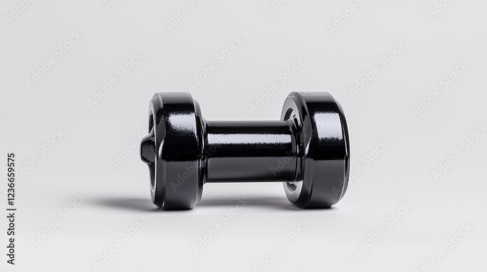 Black dumbbell on white background; fitness concept