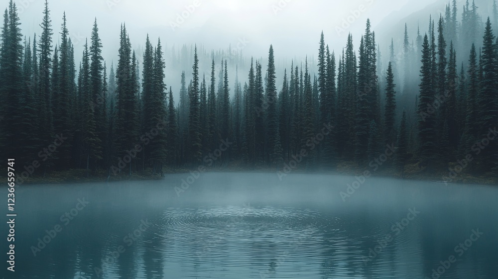 Misty Lake Reflections in Evergreen Forest Nature Photography Tranquil Environment Serene Viewpoint Misty Lake Reflections in Evergreen Forest Nature Photography Tranquil Environment Serene Viewpoint