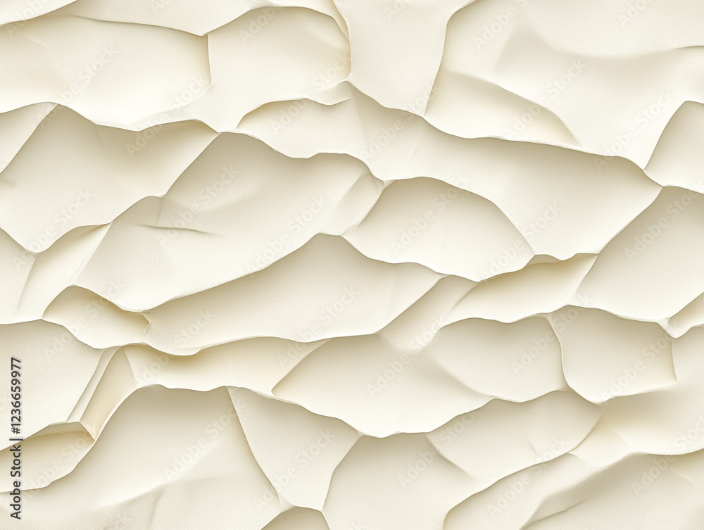 Fototapeta premium Seamless wrinkled paper texture in off-white with subtle yellow tones, fine creases, and organic folds, perfect for vintage, artistic, and scrapbook-style backgrounds.