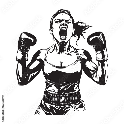 Female Boxer Image. Strong Woman Boxer Vectors and Illustration isolated on white background.