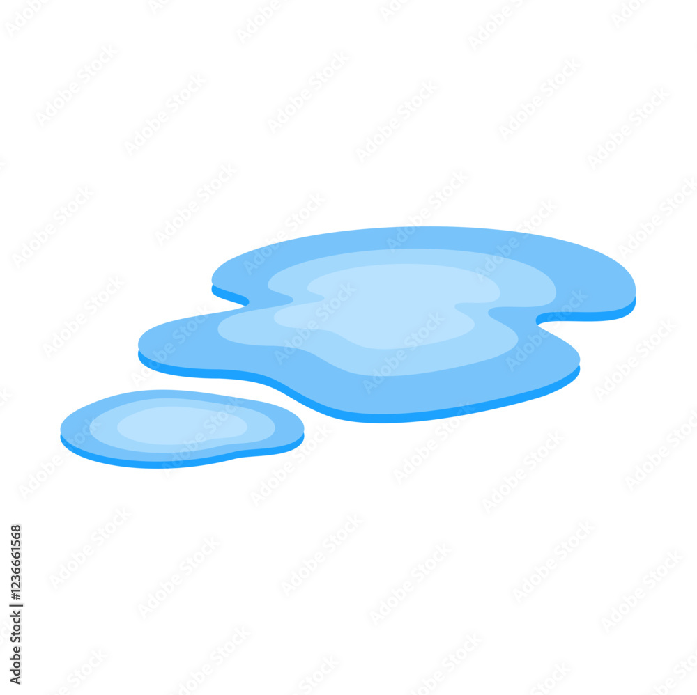 Puddle of water, spill liquid flat design. Vector illustration of a water puddle, featuring a simple and clean design Puddle of water, spill liquid flat design. Vector illustration of a water puddle, featuring a simple and clean design