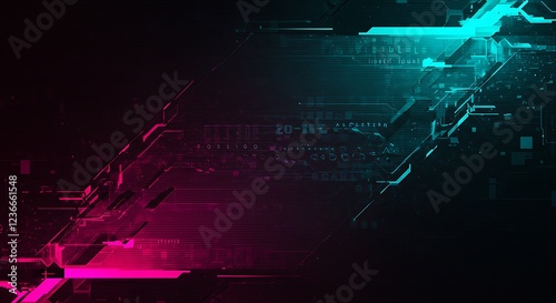 Moody Cyberpunk Abstract Background with Neon Glitch & Futuristic Tech Patterns photo