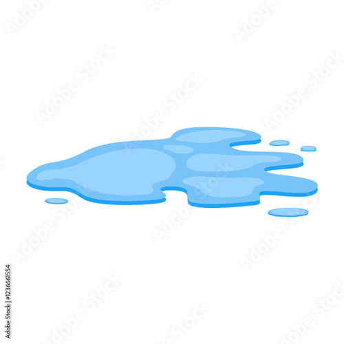 Puddle of water, spill liquid flat design. Vector illustration of a water puddle, featuring a simple and clean design