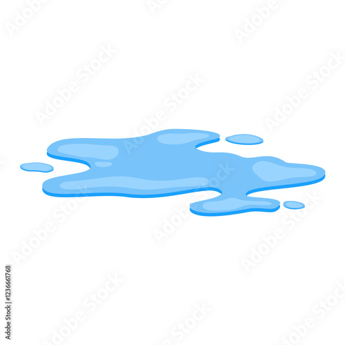 Puddle of water, spill liquid flat design. Vector illustration of a water puddle, featuring a simple and clean design