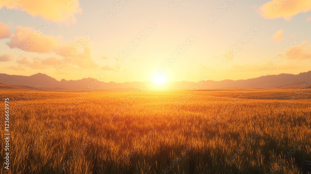 Golden Sunset Over Vast Wheat Field Golden Sunset Over Vast Wheat Field