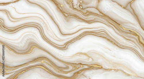 Elegant Fluid Marble Texture with White, Cream & Gold Swirls photo