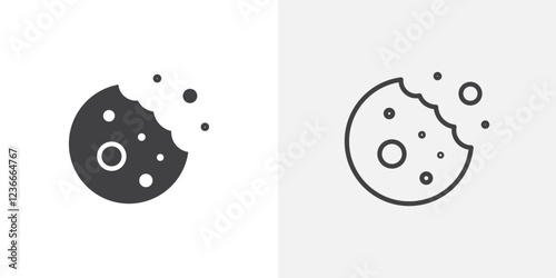 Cookie icon vector set in black flat and line stroke style