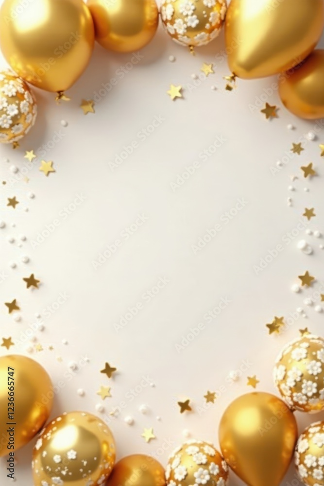 Golden balloons & confetti border, luxurious birthday celebration , glitter, opulent Golden balloons & confetti border, luxurious birthday celebration , glitter, opulent