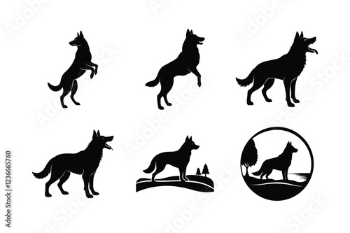 German Shepherd silhouette set featuring multiple poses