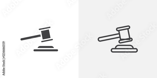 Gavel icon vector set in black flat and line stroke style