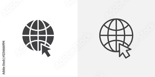 Internet icon vector set in black flat and line stroke style