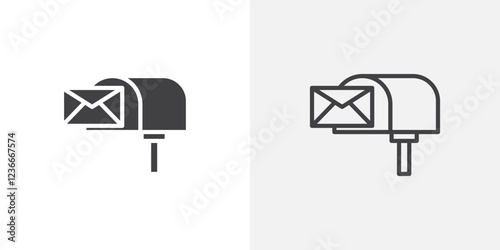 Mailbox icon vector set in black flat and line stroke style