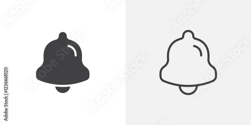 Notification bell icon vector set in black flat and line stroke style