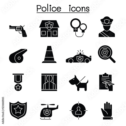 Police icon set in thin line style