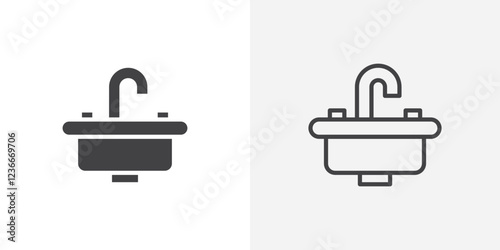 Sink icon vector set in black flat and line stroke style