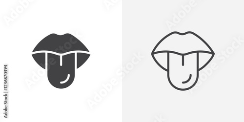 Tongue icon vector set in black flat and line stroke style