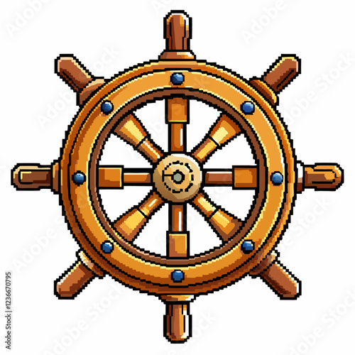 Wooden ship wheel vector illustration, nautical steering, maritime navigation, vintage seafaring art