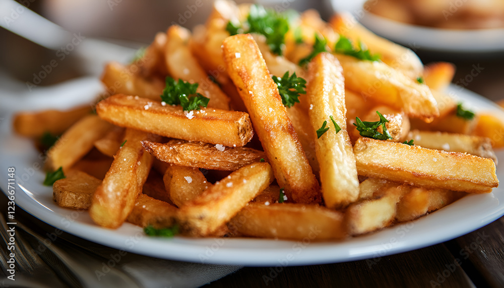 French fries on wooden board. Selective focus French fries on wooden board. Selective focus